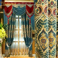 european style high end chenille gold silk embroidered window screen curtains for living room bedroom finished product