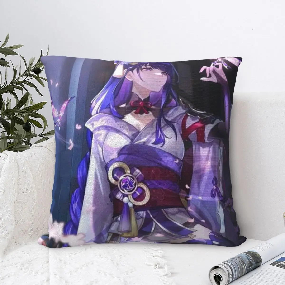 

Raiden Shogun чехол для подушки из полиэстера Genshin Impact игровой диван-стул, декоративная многоразовая наволочка для объятий