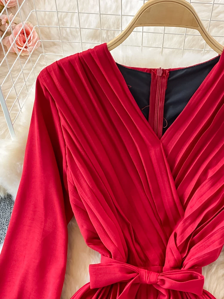 Женское плиссированное платье с драпировкой Элегантное повседневное высокой