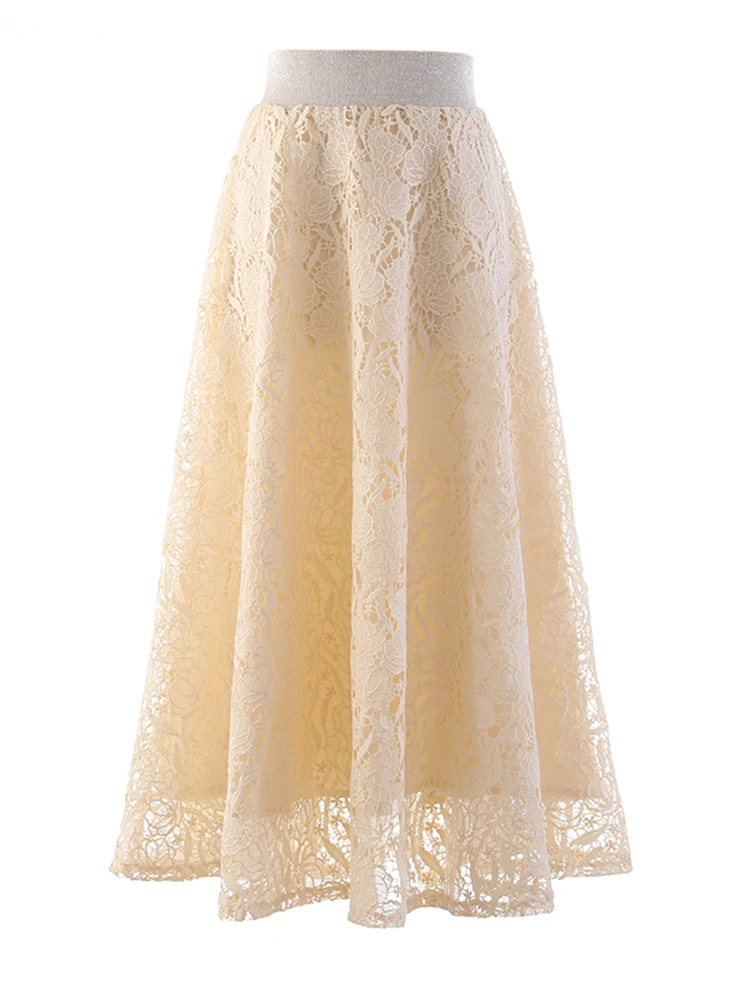 

High Elastic Waist Black Lace Long Elegant A-line Half-body Skirt Women Fashion Tide New Spring Autumn 2022 C344