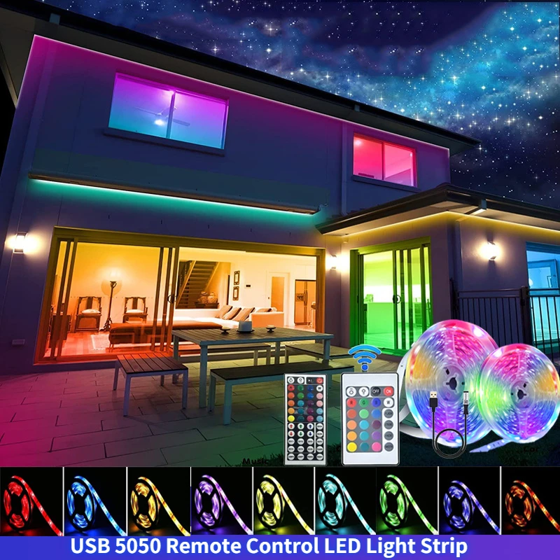 

LED Light Strip 5V for Room Wall Decor 5050SMD RGB Tape with Remote Control Color Change Dimmer Lighting Ribbon for TV Backlight