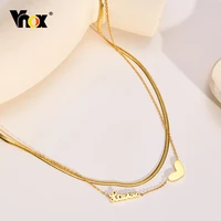 vnox chic heart love charm choke necklaces for women gold color stainless steel double chain clavicle collar gift jewelry