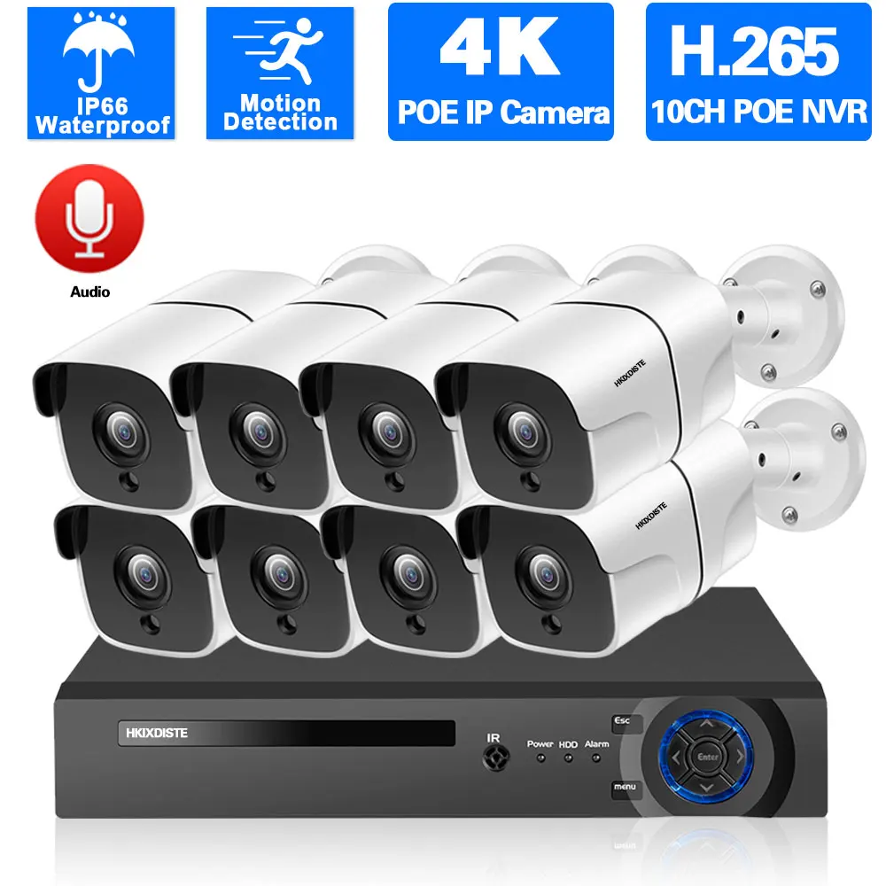 

H.265 8CH 4K POE NVR Security Camera System Set Audio Record IP Camera Set 8MP Outdoor CCTV Video Surveillance System Kit 10CH