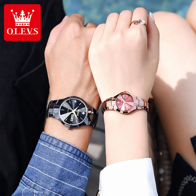 OLEVS 2022 New Fashion Casual Quartz Ladies Imported Movement Tungsten Steel Strap 30M Waterproof Dual Calendar Watches 8697
