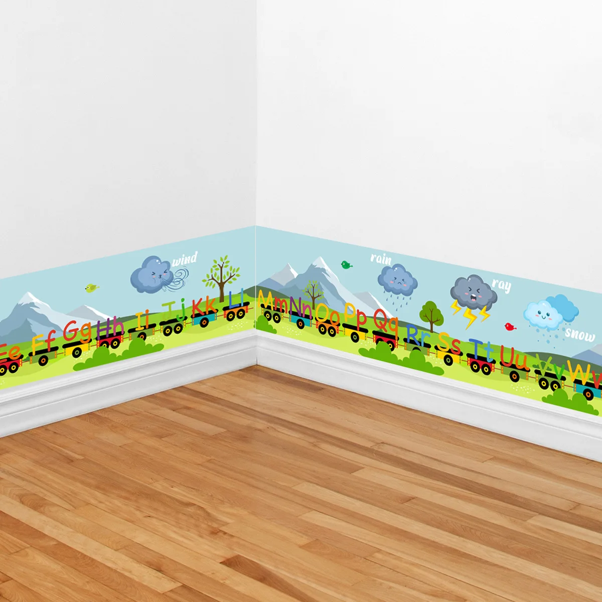 Наклейки с мультяшными линиями поезд завод дизайн английские буквы плинтус