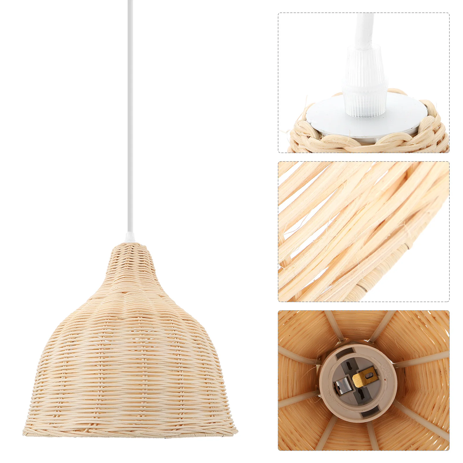 

Light Shade Lamp Woven Pendant Cover Ceiling Lampshade Rattan Natural Hanging Bulb Covers Farmhouse Wickerbasket Chandelier