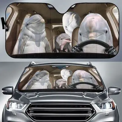

Funny Dolphin Family Left Hand Drive Car Sunshade, Dolphins Sea Animals Driving Auto Sun Shade, Gift Idea for Dolphin Lover Car