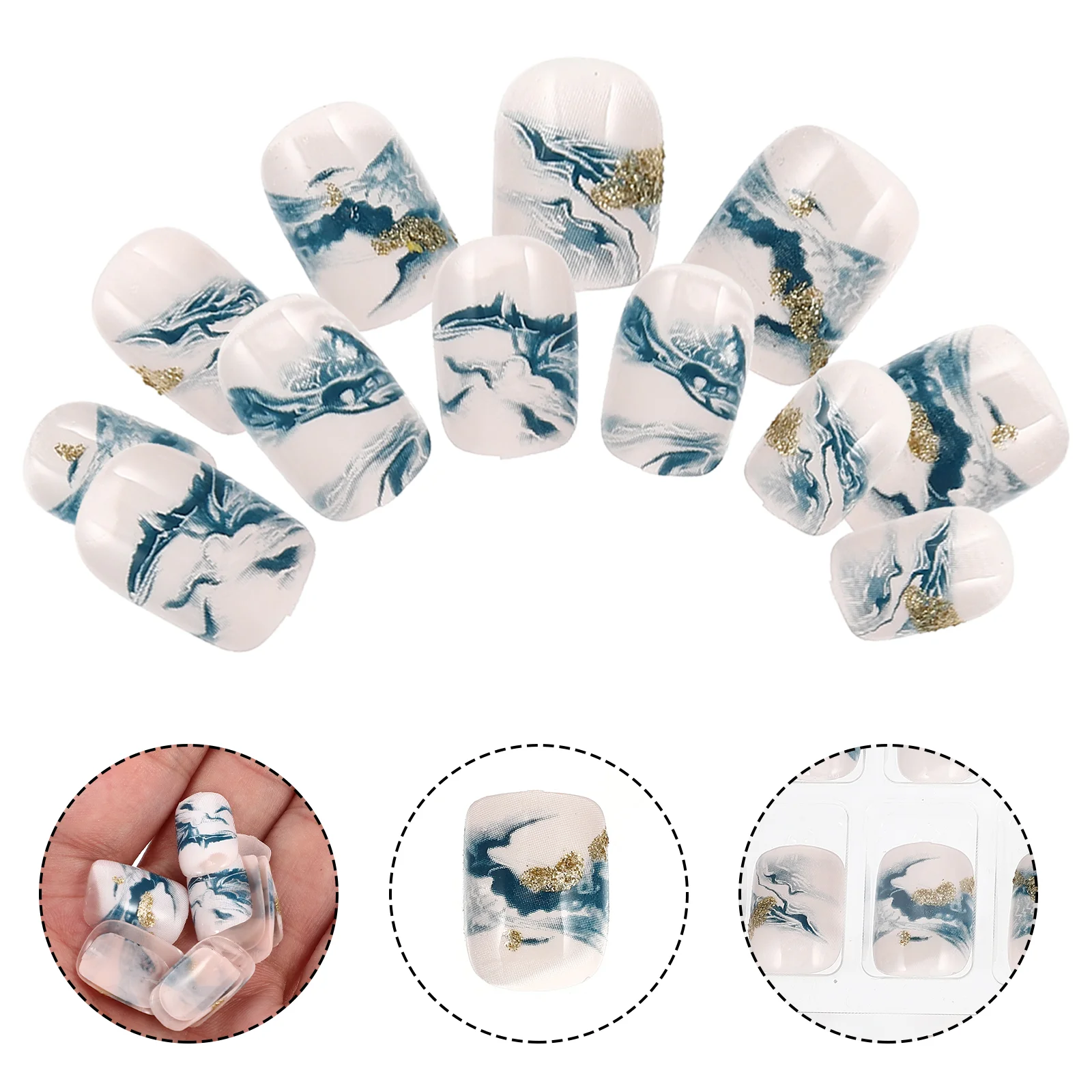 

Nails Nail Tips Fake False Onmanicure Diy Decorativewave Short Glue Dark Cover Artificial French Tip Green Full Pieces Sequins