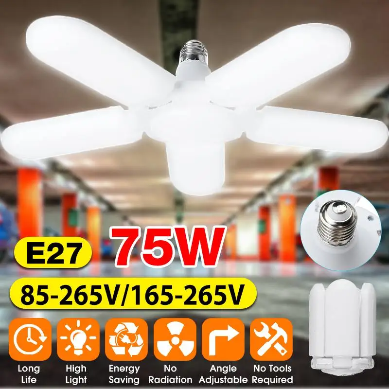 

75W E27 Led Lamp Led Bulb Led Industrial Light Bulb AC 85-265V Foldable Fan Blade Light Lighting for Living Room Garage Light