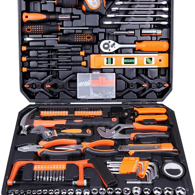 Free Shipping 168 Piece Tool Set Kit General Household Hand with Plastic in Storage Case Orange