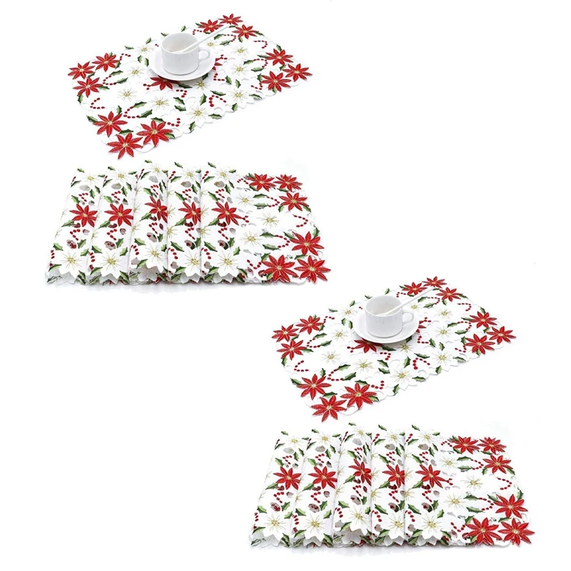 

Вышитые рождественские салфетки, красные салфетки с падубами для рождественских праздничных украшений, 11x17 дюймов, 12 шт.