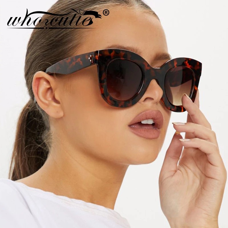 WHO CUTIE Oversized Cat Eye Flat Top Sunglasses Women 2019 Brand Design Gradient Lens Sun Glasses Retro Vintage Shades Lady 393B