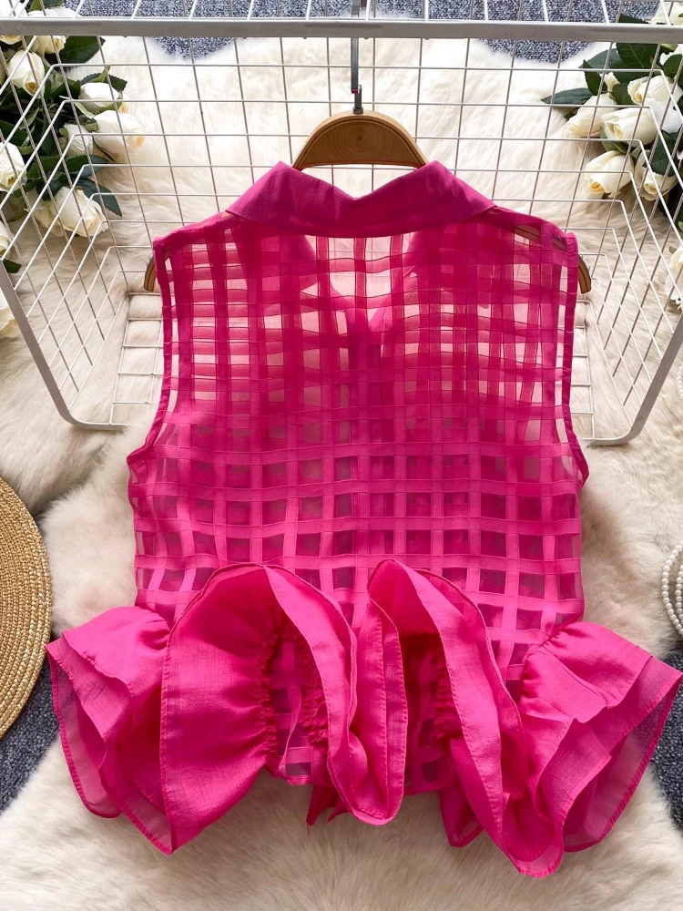 Блузка с 3d оборками по подолу Mujer новые летние рубашки и блузки вырезом на лацкане