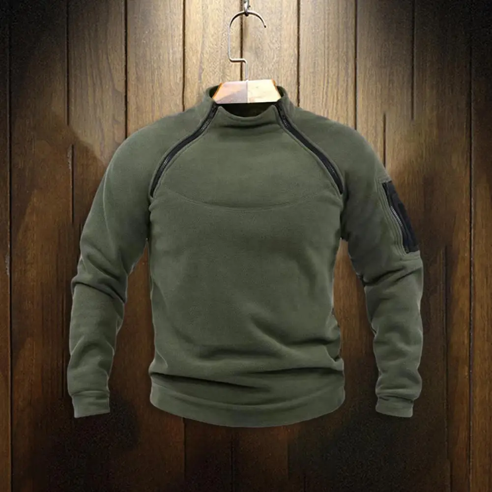 

Zipper Stitching Sweatshirt Cozy Men's Winter Sweatshirts High Collar Neck Protection Zipper Decor Solid Colors for Warmth Style