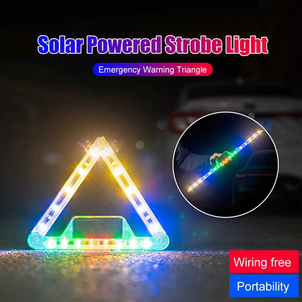 

Automobile Warning Triangle Safety Articles Car Breakdown Warning Triangle Solar/USB Powered RGB Warning Signal 18LED Lighted