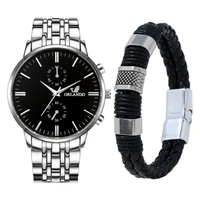 luxury mens watch leather bracelet stainless steel quartz fashion wristwatch for male business luminous clock relogio masculino