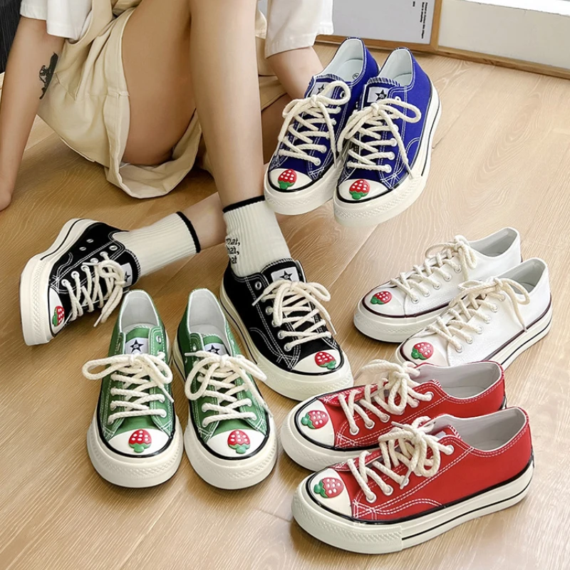 

Women Low Help Canvas Fashion Vulcanized Shoes Woman Summer Canvas Shoes Solid Color Lace Up High Quality Vulcanized Shoes