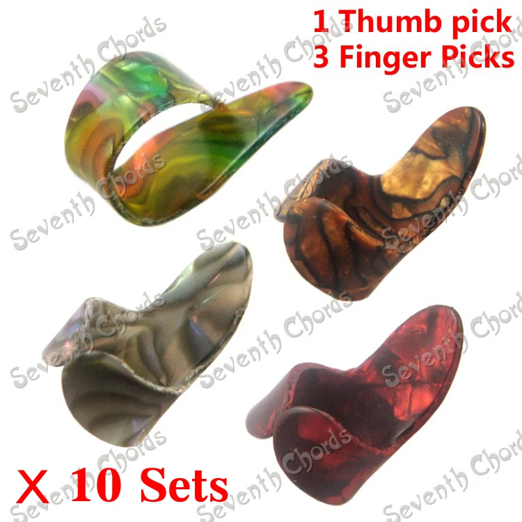 

10 Sets Celluloid (3 finger picks & 1 thumb pick) Guitar Picks Plectrums XH-TZ-10