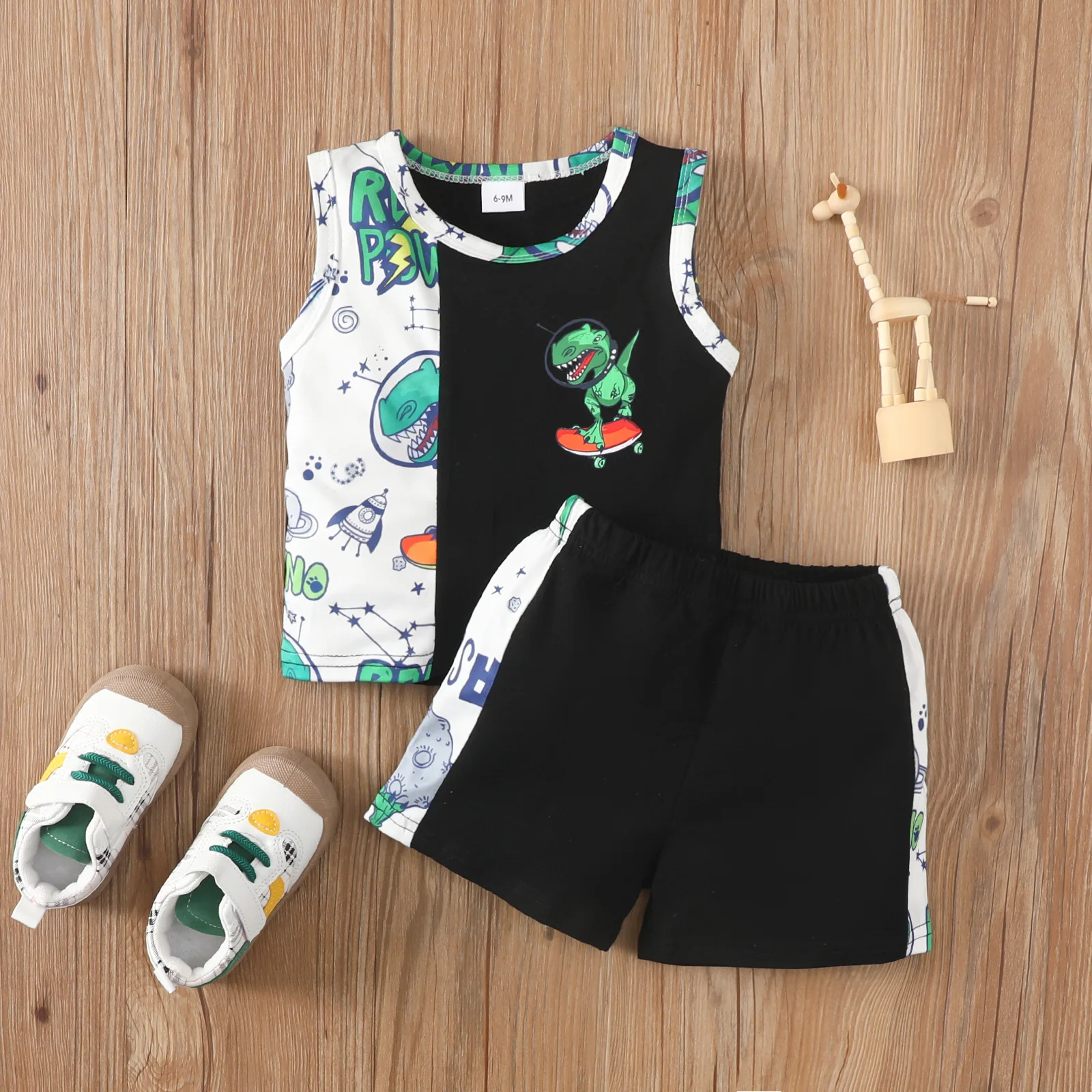 

Fashion Children Clothing Kid Baby Boys Clothes Sets Dinosaur print Sleeveless T shirt Tops Casual Shorts 2pcs Outfit