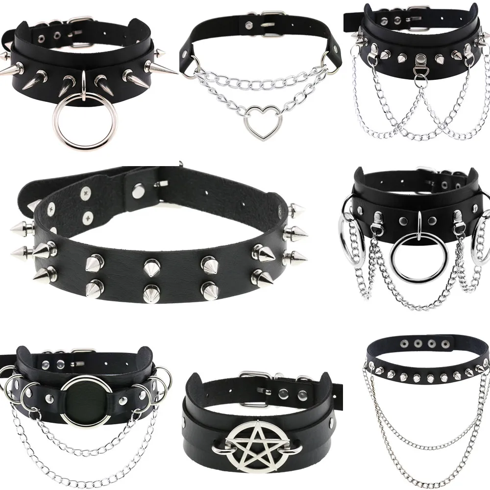 

DIEZI Hip Hop PU Leather Rivet Choker Chain Necklace For Women Men Gift Harajuku Punk Gothic Statement Collar Necklace Jewelry