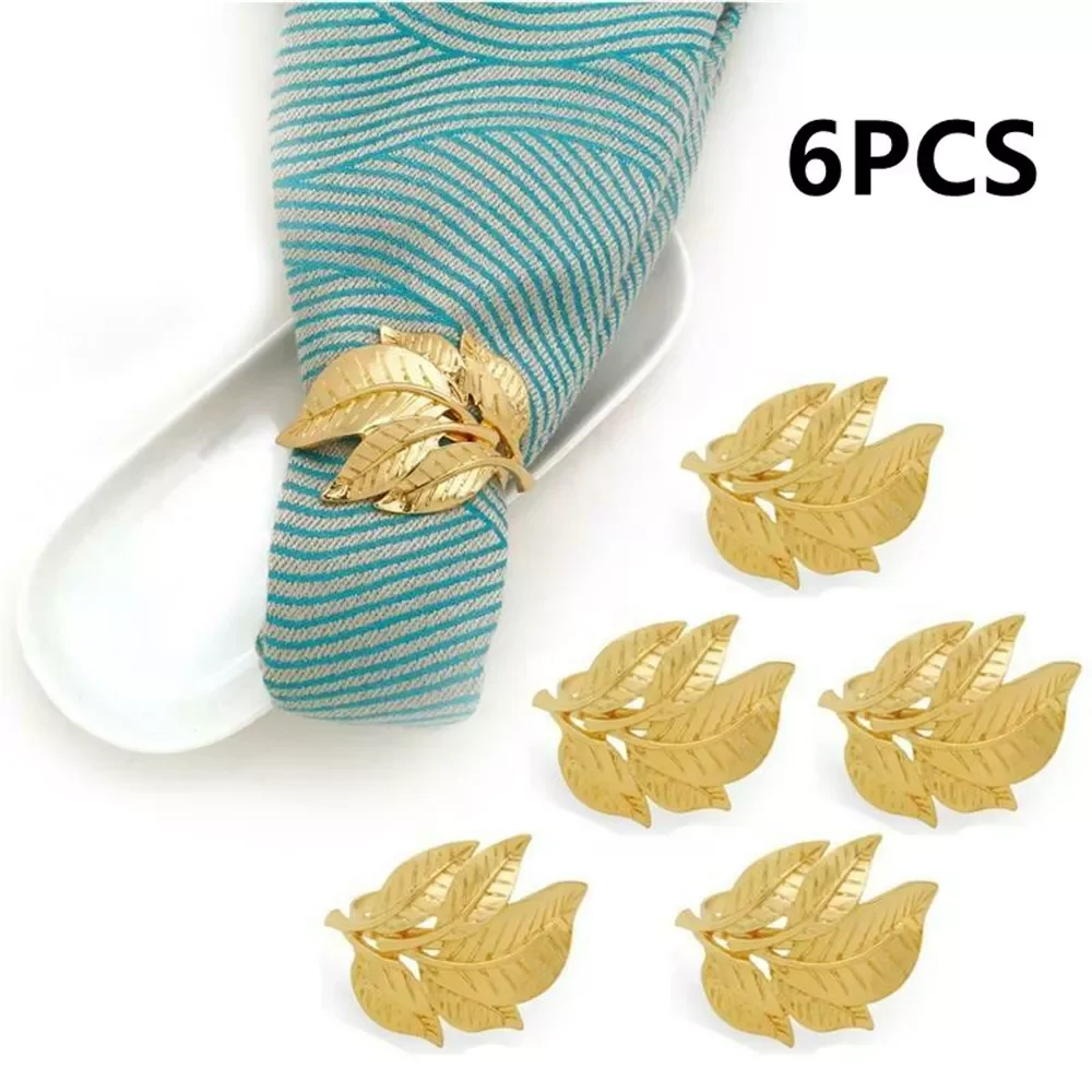 

6pcs Western Restaurant Metal Tree Leaf Napkin Ring Hotel Napkin Holder Napkin Button Towel Buckle For Wedding Party Decor