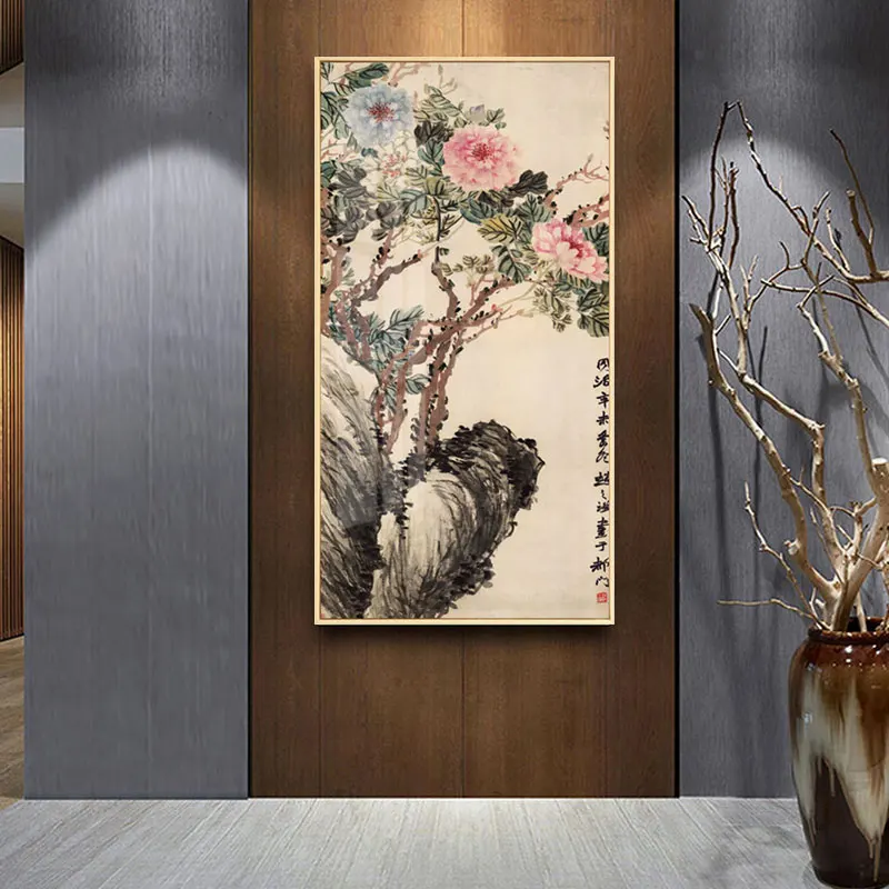 Китайский стиль тушь цветок птица холст картина красивое растение большой