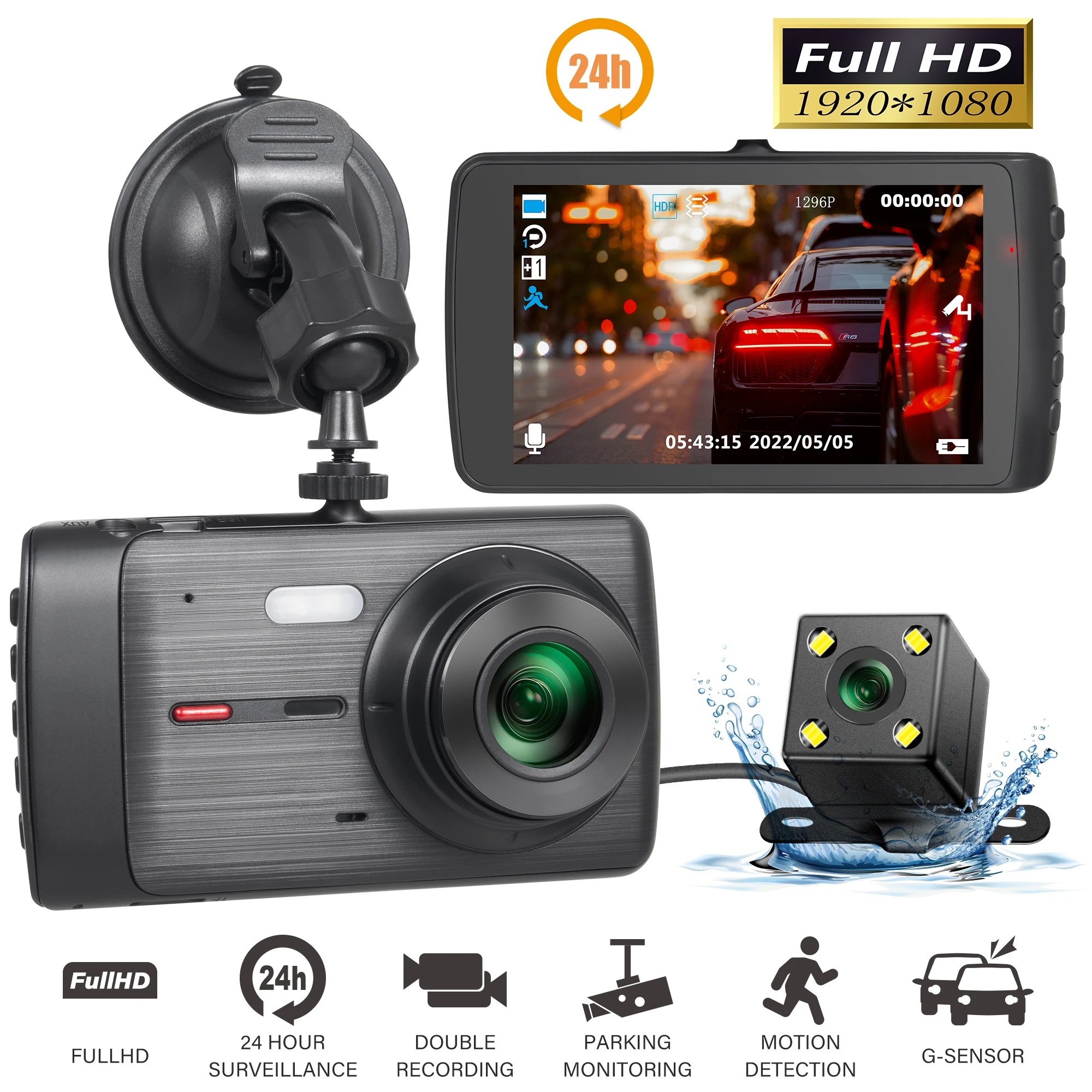

24H Car Video Recorder 4.0 IN IPS Dash Cam HD 1080P Blcak Box Night Vision Dashcam Camera Dual Lens Cycle Car Camera Recorder