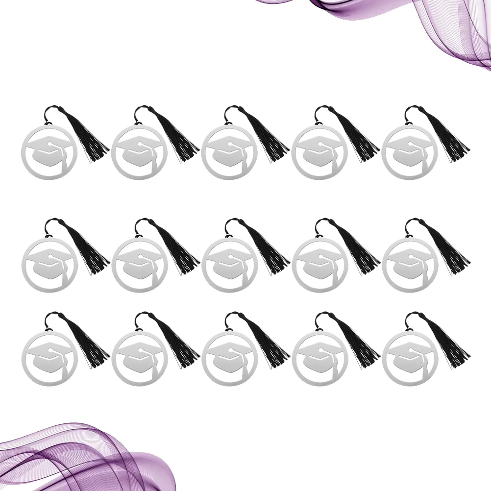 

15pcs Book Gifts Stainless Steel Graduation Cap Book Marks with Black Tassel for Book Kids Office School