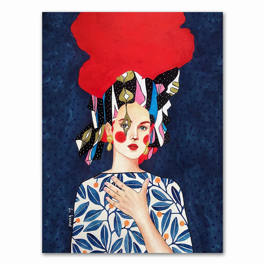 

Абстрактная девушка, волосы, цветок, птица, настенная картина на холсте