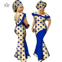 dresses elegant for women 2022 for wedding traditional african fashion doll collar clothing with free headscarf wy1189