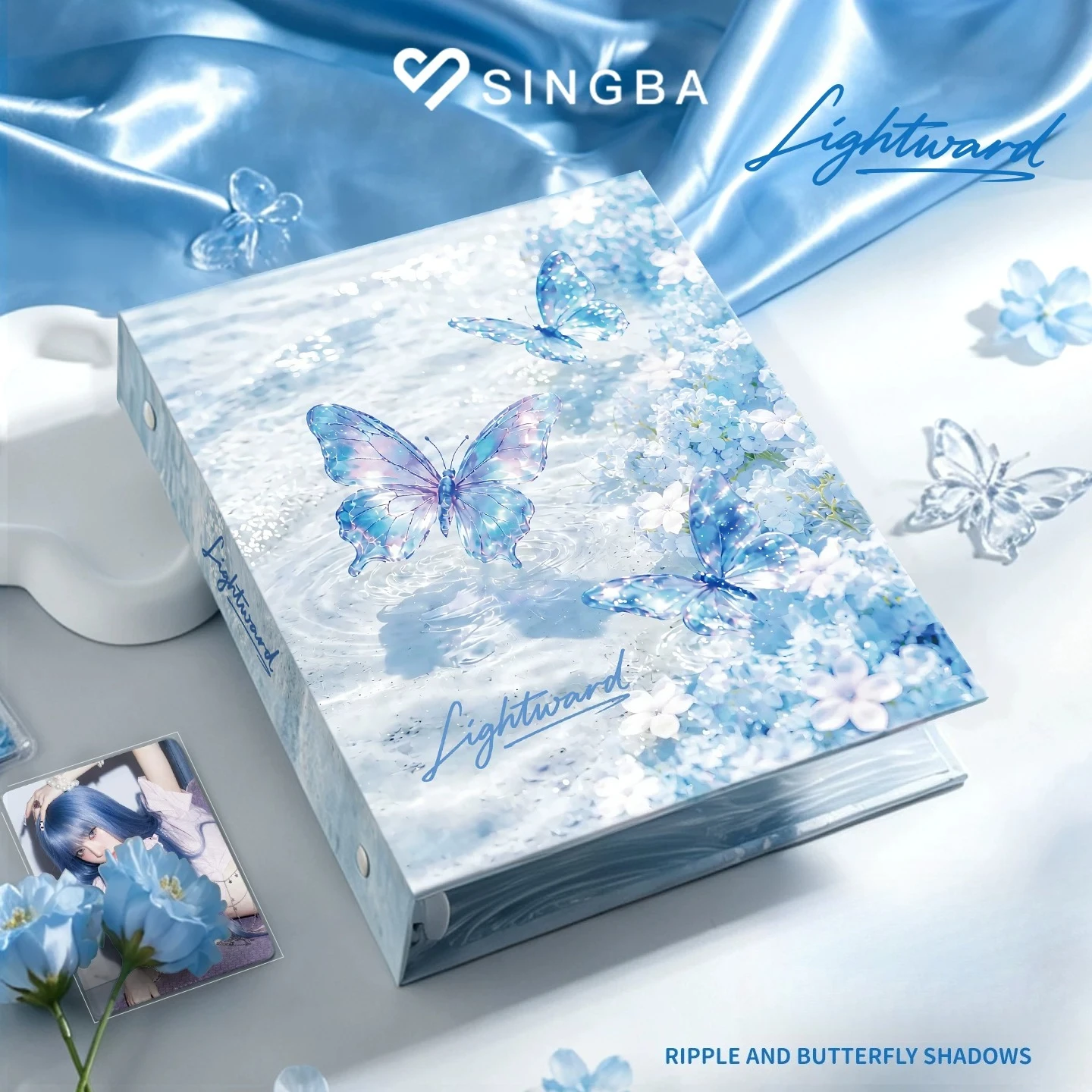 Фото SINGBA Butterfly Shimmer A5 Альбом для фотокарточек с 4 карманами, 3 дюйма, держатель для фотокарточек K-pop для коллекции фотографий айдолов и звездных карточек. №1