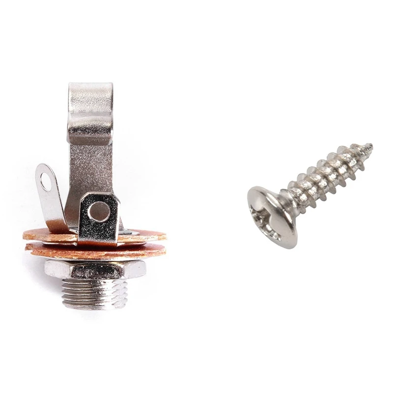 

10 Pcs Mono Input Jack For Guitar Bass 6.35Mm Orange With 50Pcs Pickguard Screws 3MM (Silver)