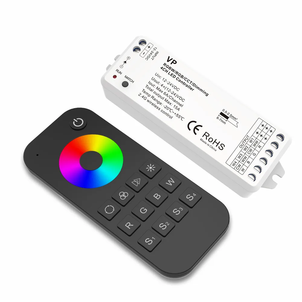 

4 CH 4 Channel LED Controller RF Controller RGBW/RGB/CCT/Dimming Multfunction Controller 12-24VDC