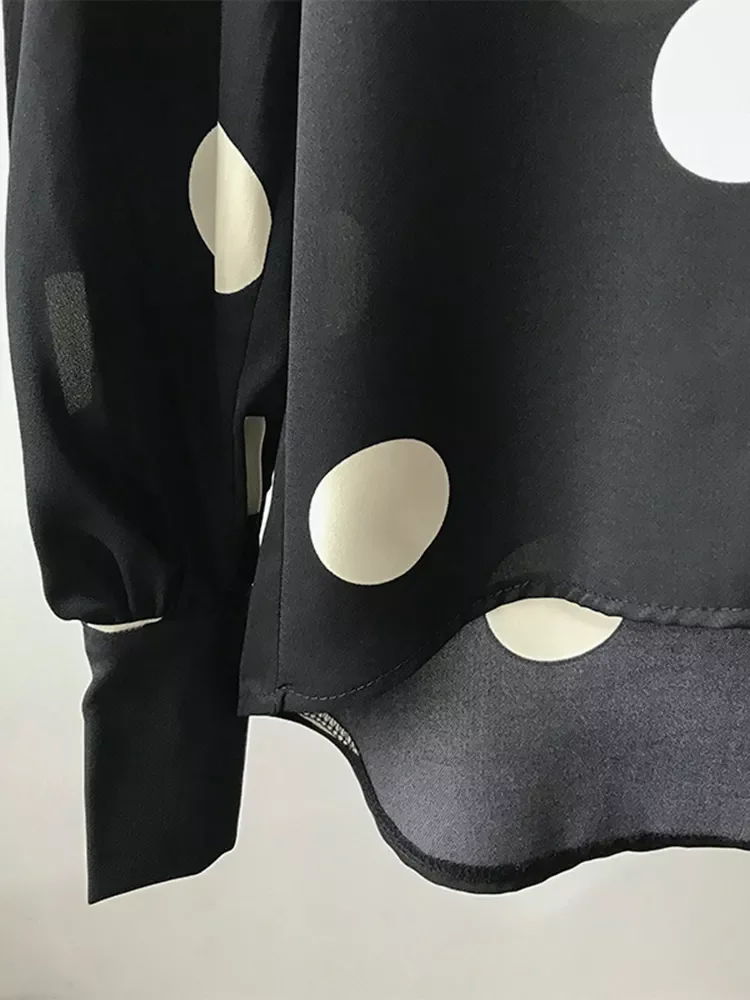 

Women Polka Dot Chiffon Shirt Asymmetric Vintage Long Sleeve Spring Single Breasted Top Elegant Drape Loose Blouse 2022