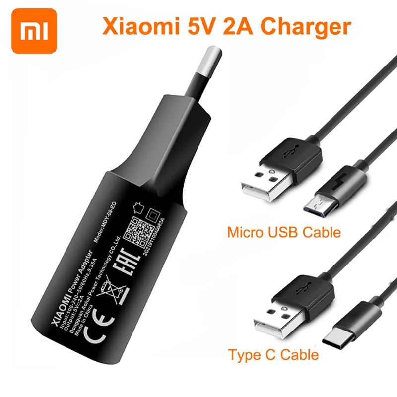 

Original Xiaomi Charger Adapter 5V 2A Micro USB Type-C Data Cable Travel Charging Adapter For MI 3 4 5 Redmi Note 3 3S 3X 4X