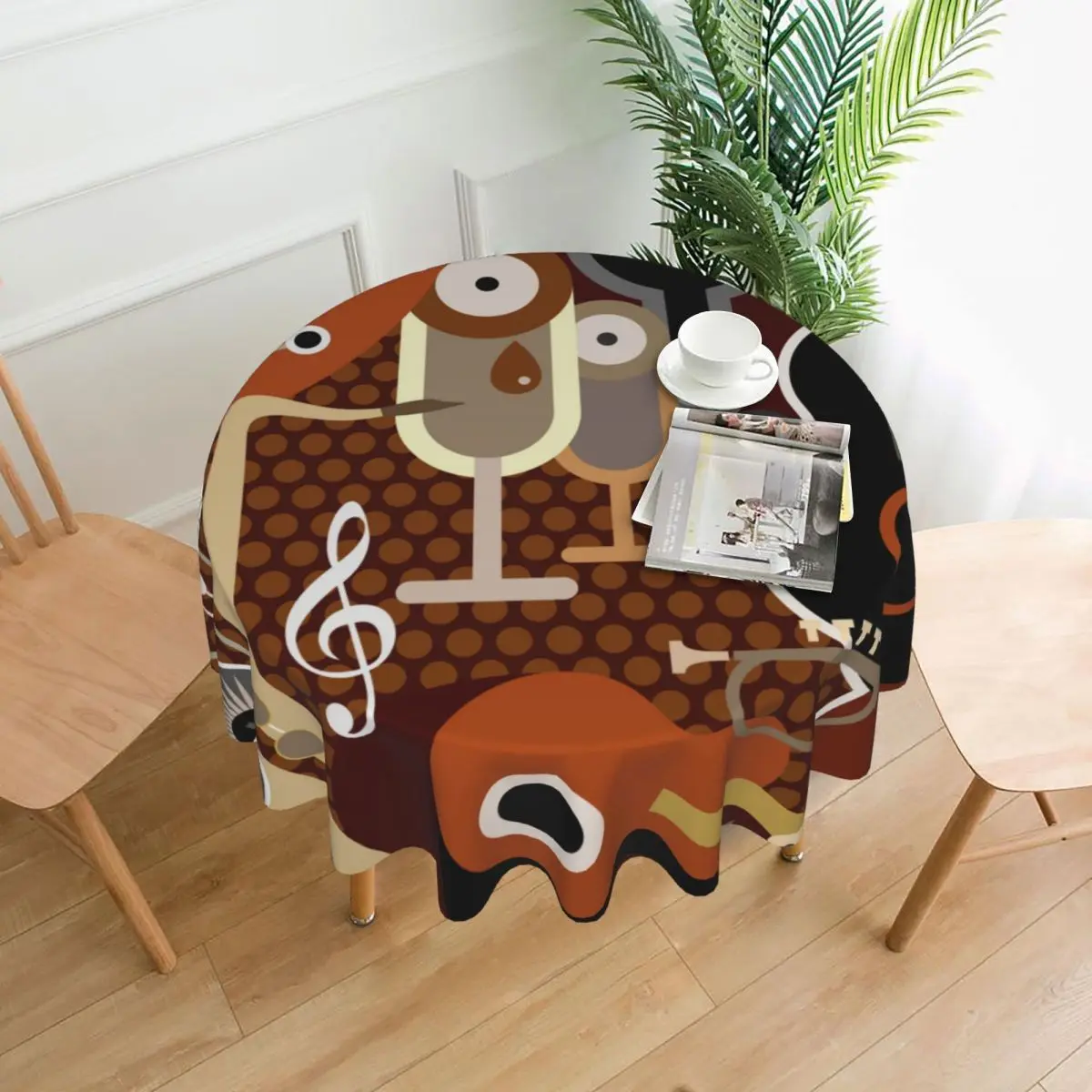 

Круглая скатерть из полиэстера для кухни, декоративный элегантный тканевый чехол для стола, музыкальный инструмент с эффектом радости