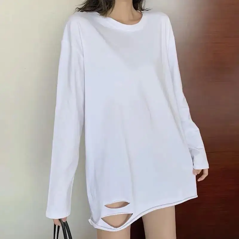 

Spring Clothes Women's Long Sleeve T-Shirt White Bottoming Shirt Female Korean Tees Loose Casual Top Tshirts Solid