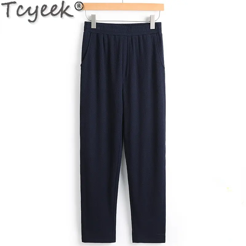 Tcyeek Real Silk Pants for Men 100% Mulberry Silk Pants Men Clothing Casual Straight Pants Trousers Streetwear Pantalon Homme