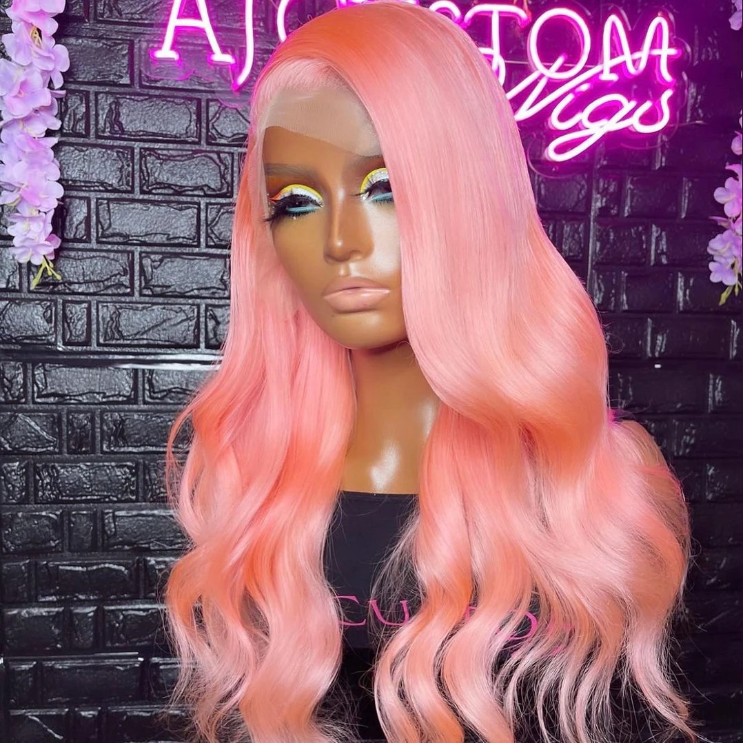 

Pink Colored Body Wave Natural Hairline Glueless Synthetic Hair Lace Front Wig For Women with Baby Hair Cosplay