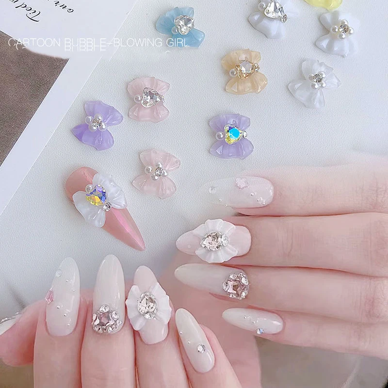 

100pcs/Lot Korea Shinny Heart Pearl Nail Art Charms 14*12.5mm Jewelry Sticker Pearls Diamond Decorations For Nails Design B073