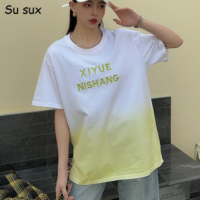 Футболка с короткими рукавами и градиентом в американском стиле женские топы Y2k