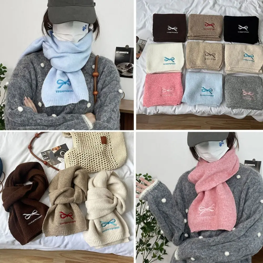 Элегантный женский шарф с вышивкой и бантом ветрозащитные вязаные шарфы из