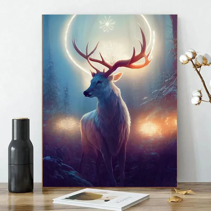 

7150300 Digital oil painting DIY handmade digital painting animal hanging painting deer aesthetic decoration