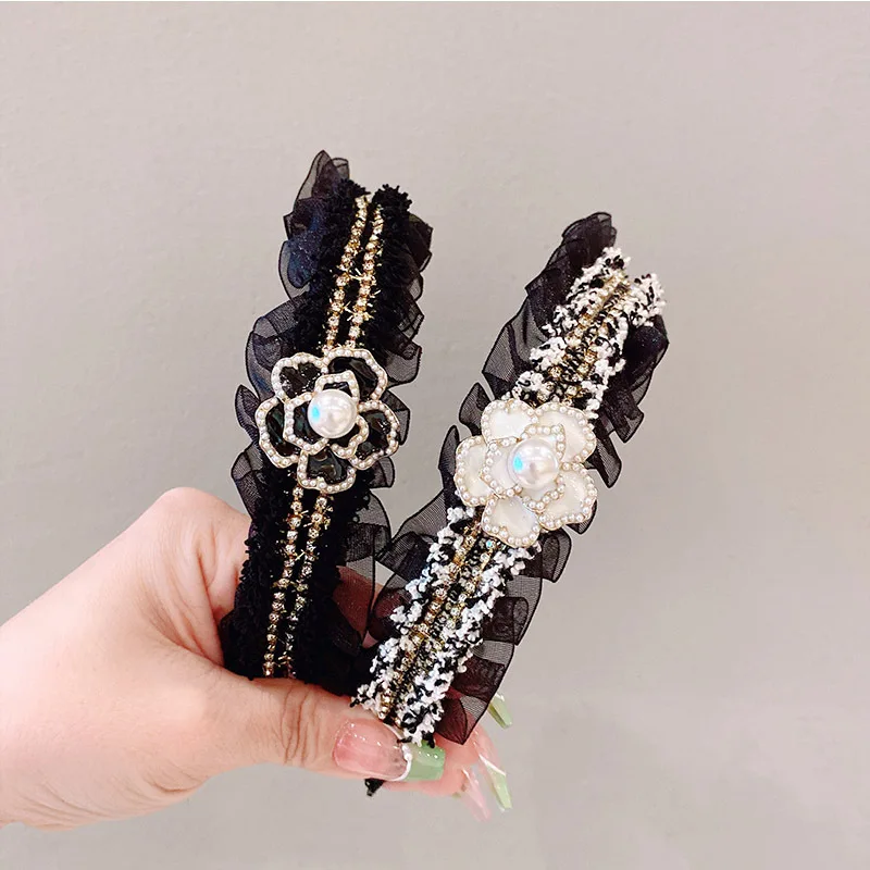 Жемчужная повязка на голову для женщин элитная осенне-зимняя цветочная