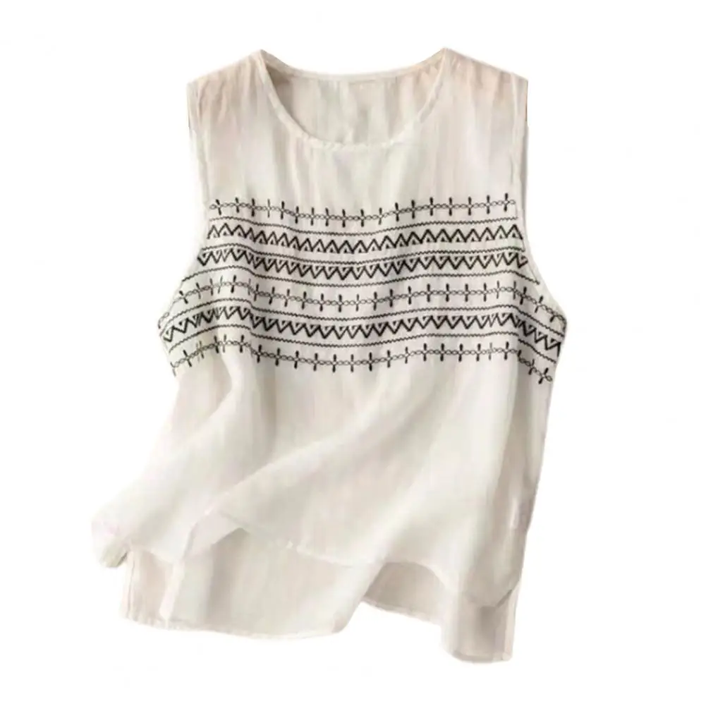 Женский жилет с круглым вырезом тонкие топы без рукавов пуловер вышивкой майки