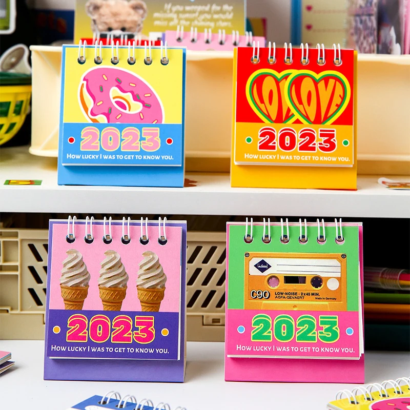 

2023 Mini Korean Style Desk Calendar Scrapbooking Diary Journal Calendar Cute Horizontal Desktop Decoration Calendar Stationery
