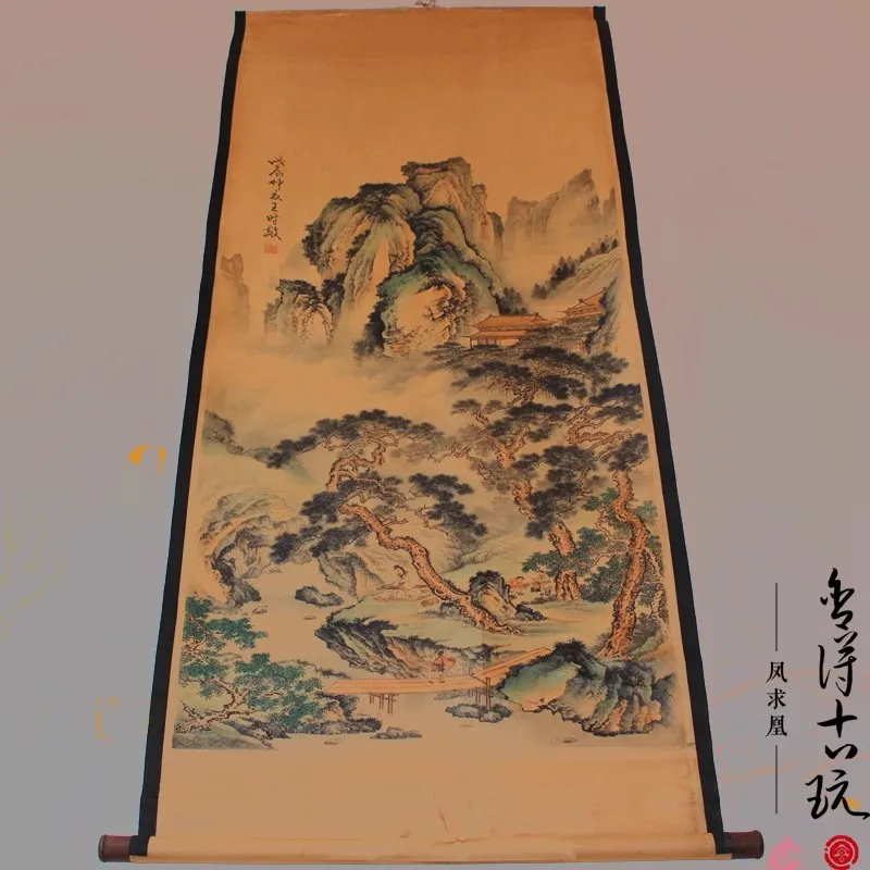 Фото Редкие ручная роспись QingDyansty китайские картины с вертикальной осью, три старых деревьев и пейзажей, нарисованные вручную, бесплатная доставка №1
