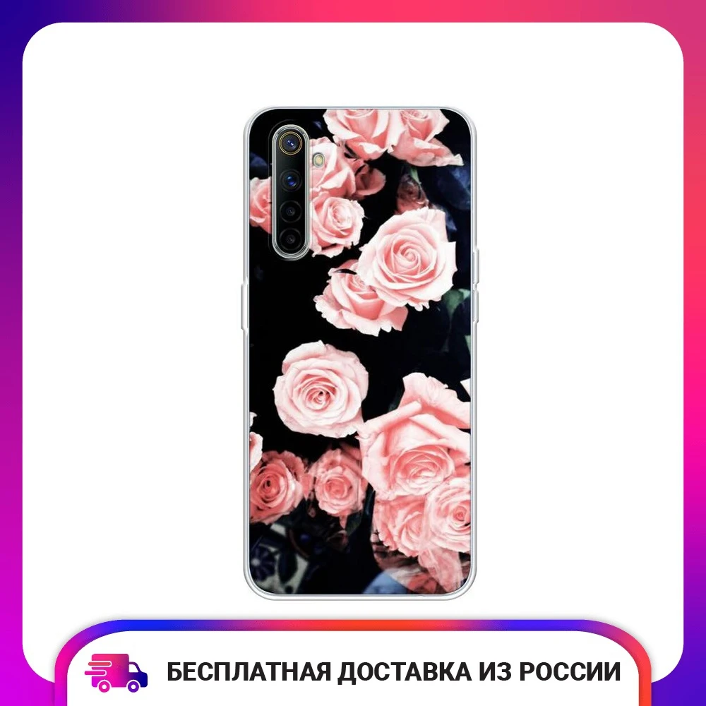 Чехол силиконовый для Oppo Realme 6 Чайные розы защитный тонкий мягкий чехол-накладка