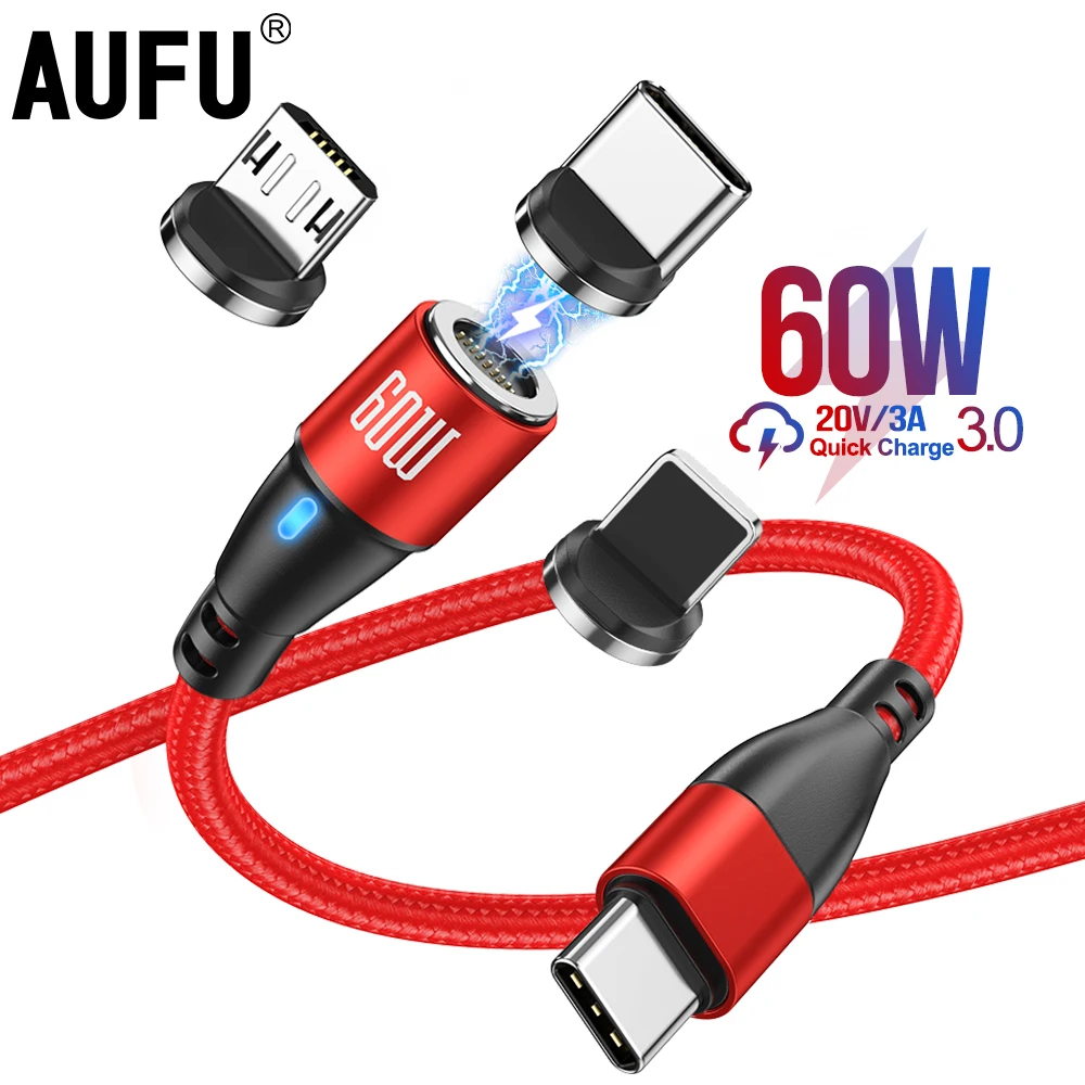 

AUFU Magnetic Charging USB C Cable 60W Fast Charging Charger Wire For Macbook Xiaomi Samsung PD 20W Data Cord For iPhone 14 13