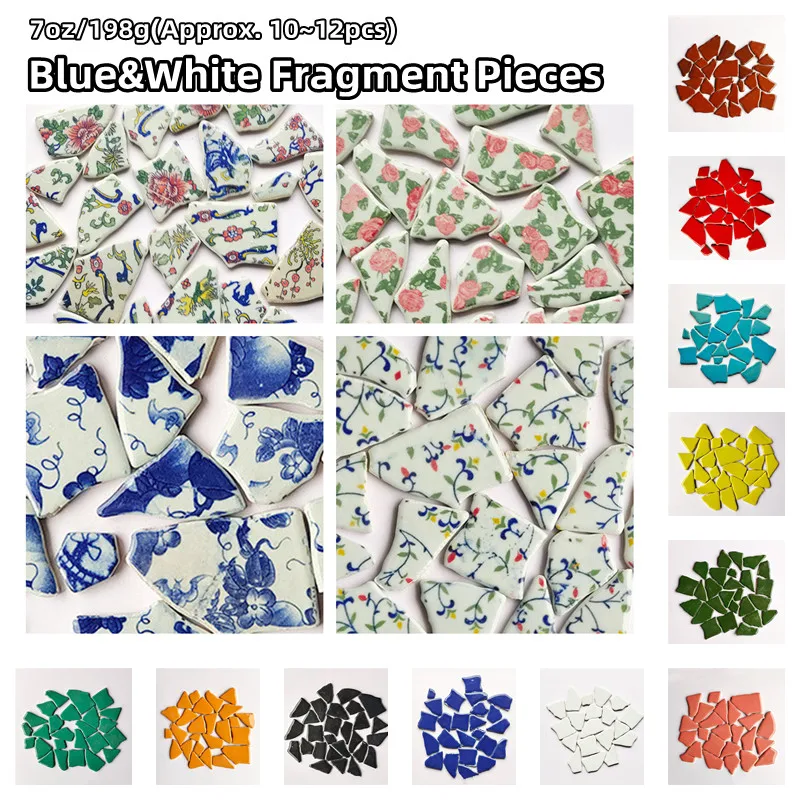 

7oz/198g(Approx. 10~12pcs) Porcelain Mosaic Tiles Blue and White Fragment Pieces DIY Craft Ceramic Tile Mosaic Making Materials